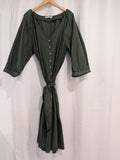 Dark Green Linen Dress with Belt