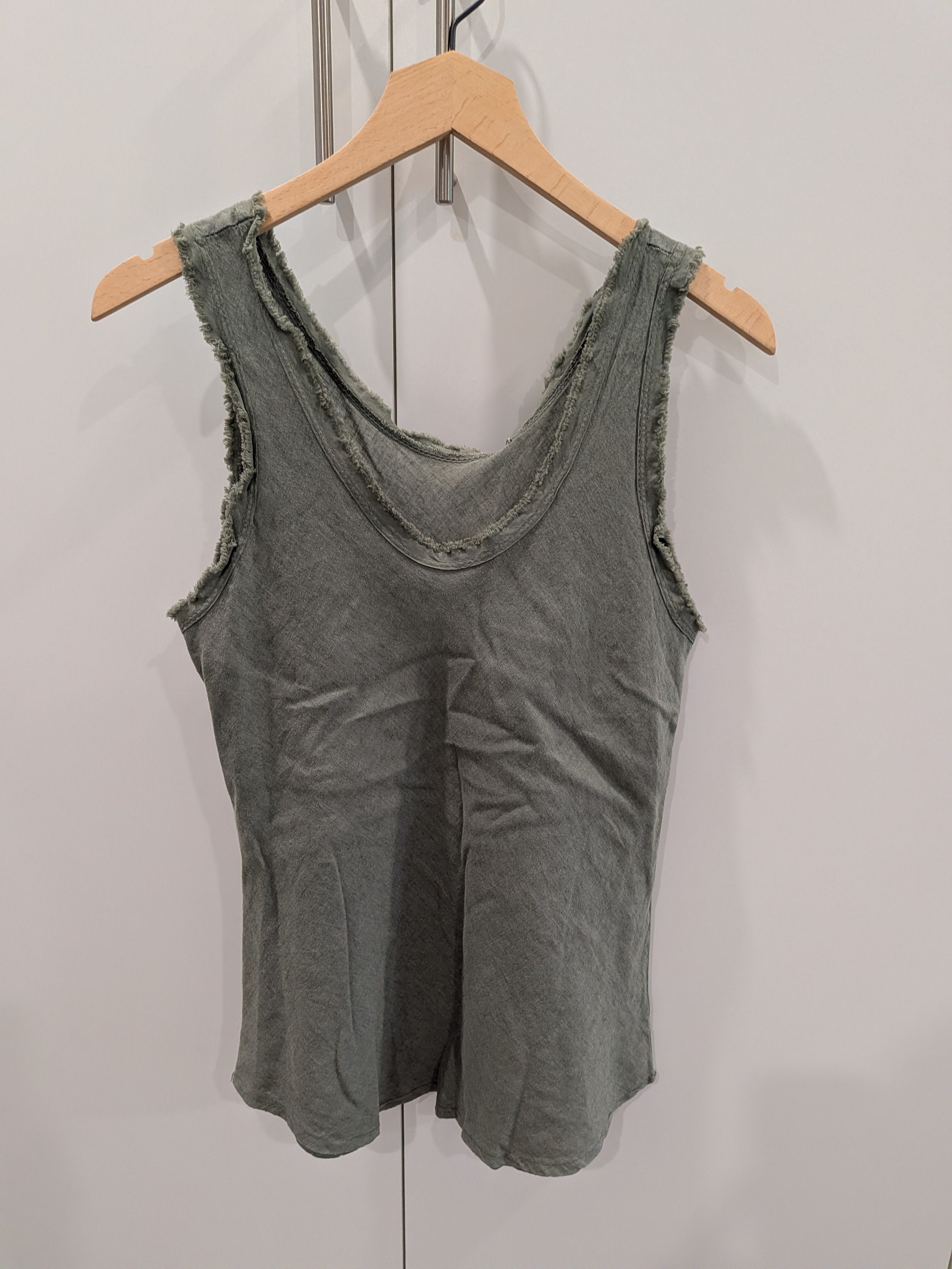 Khaki frayed sleeveless top