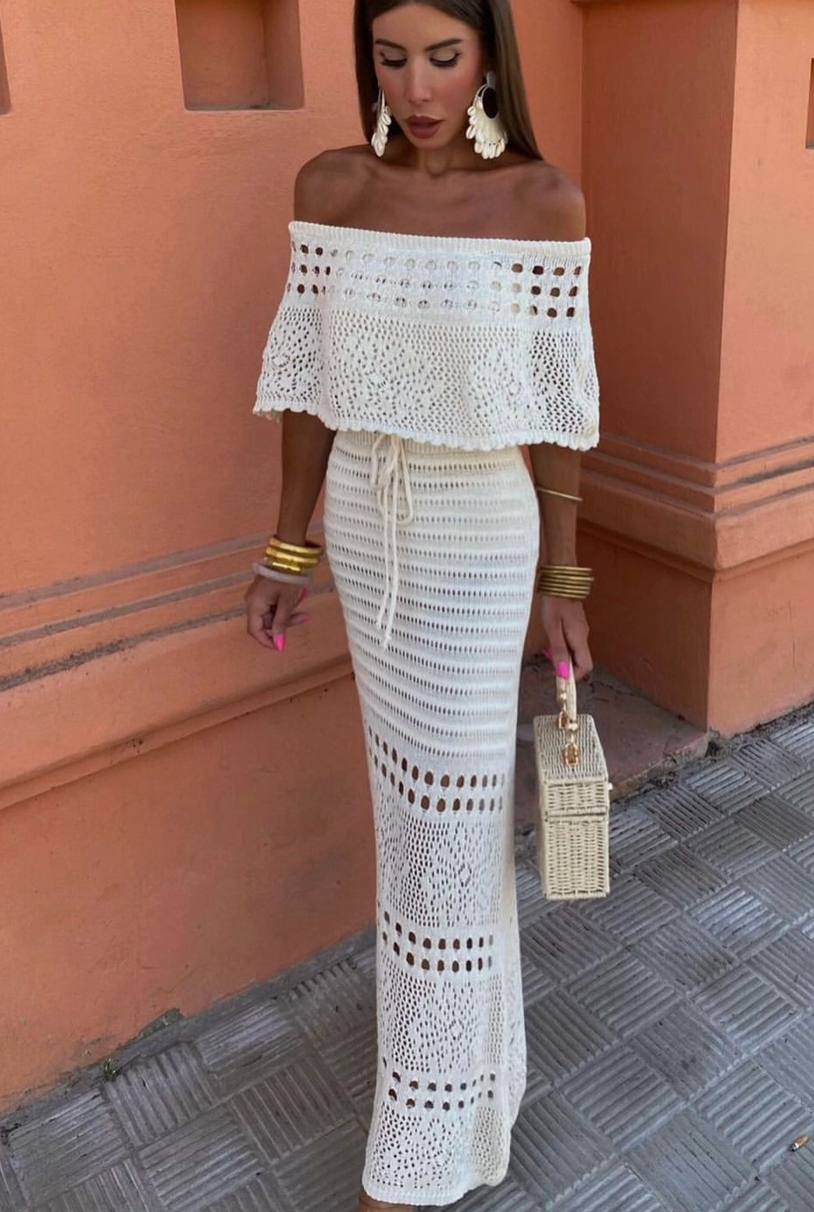 Cream Long Crochet Dress