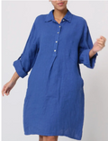 Blue Short Linen Shirt Dress
