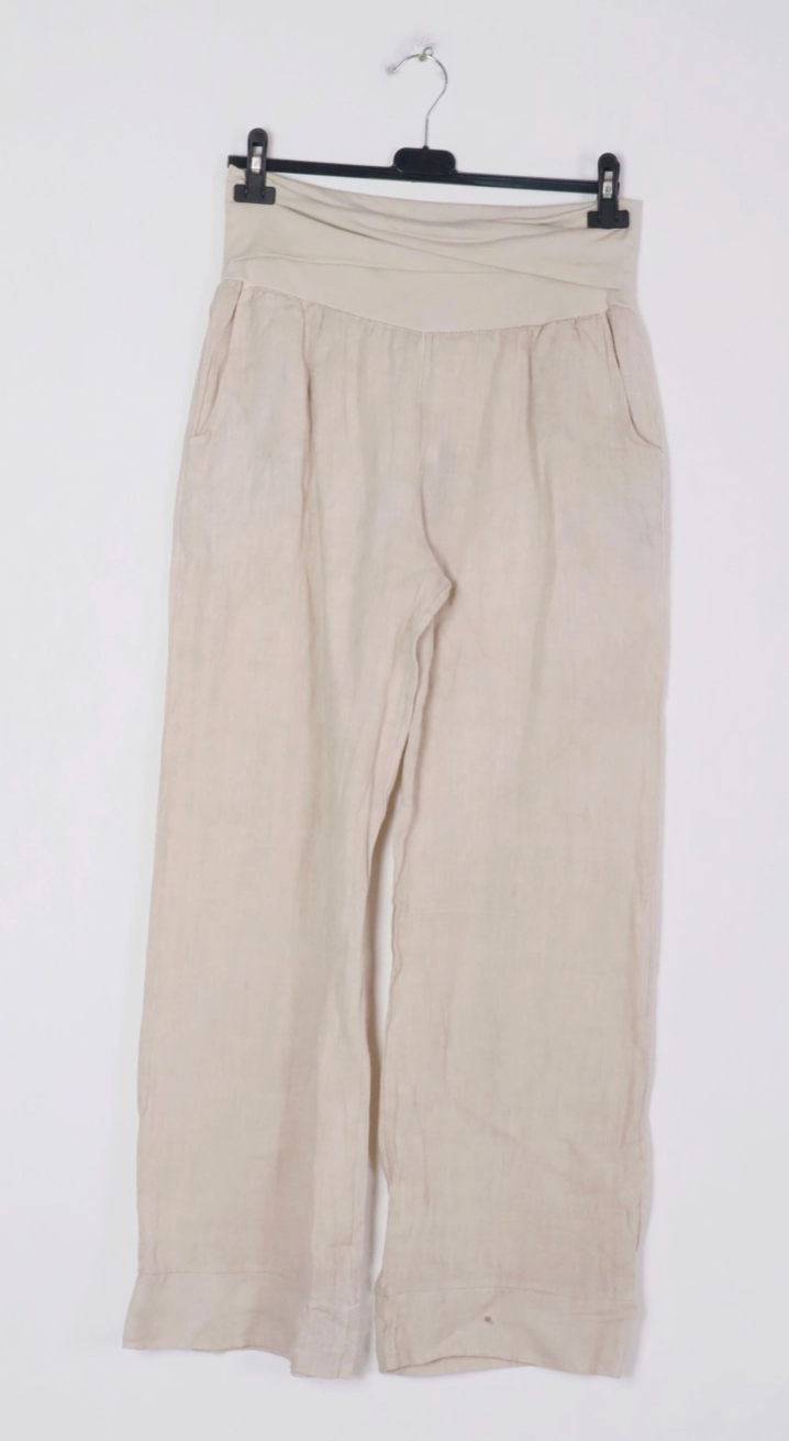 Roll Top Beige Linen Trousers