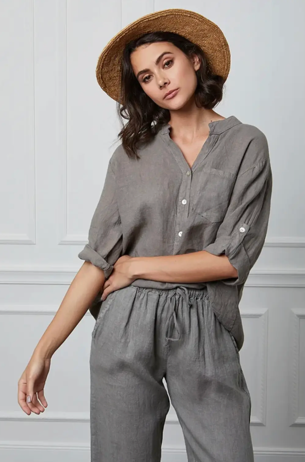 Taupe Linen 3/4 Sleeve Shirt