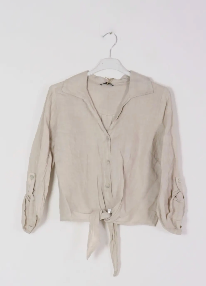 Beige Tie Front Cropped Top