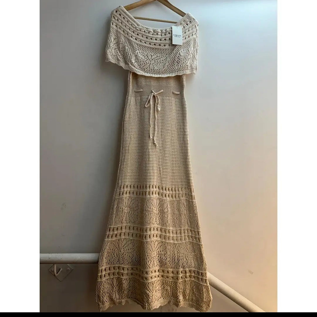 Cream Long Crochet Dress