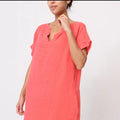 Mid Length Coral Linen Dress with Side Pockets